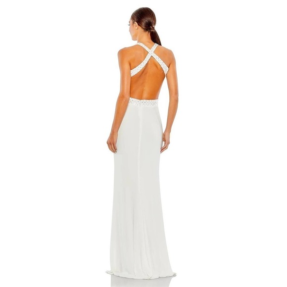 Mac Duggal Floral Sequined Criss Cross Bodice Gown White Size 4 NWOT - Picture 2 of 11